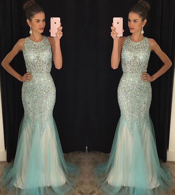 Luxury Crystals Mermaid Jewel Prom Dress UK Sleeveless Sweep Train AP0 BA7309
