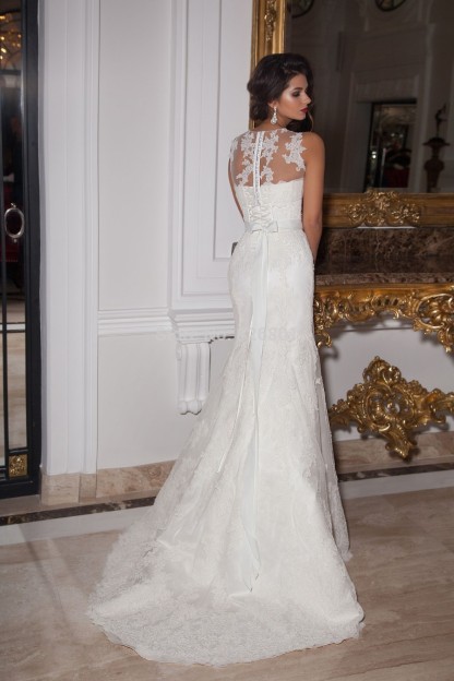 Illusion Sleeveless Sexy Mermaid Wedding Dress With Lace Appliques