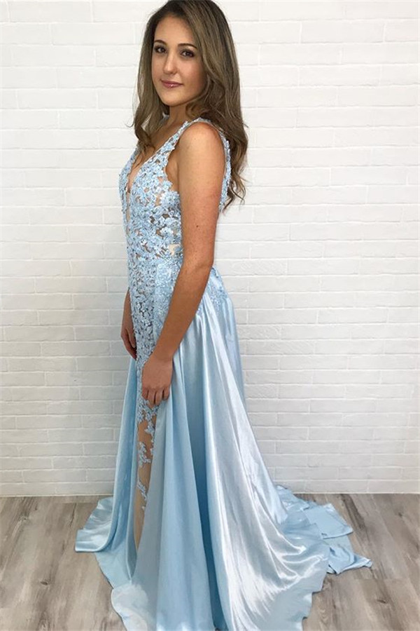 Simple Blue Detachable Straps Lace without Sleeve Elegant Mermaid Prom Dress UK UK