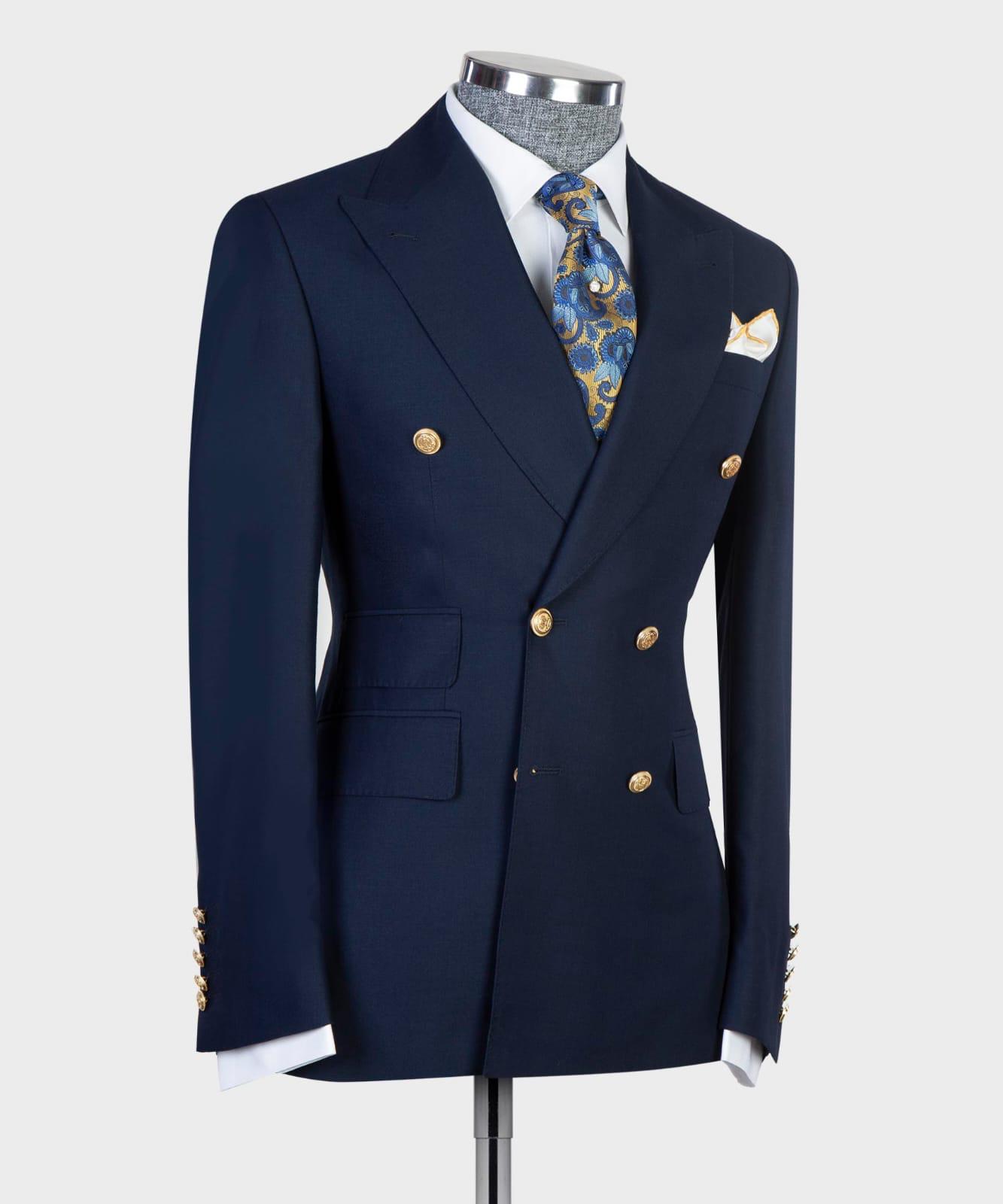 Antony New Arrival Navy Double Breasted Slim Fit Bespoke Prom Men Suits