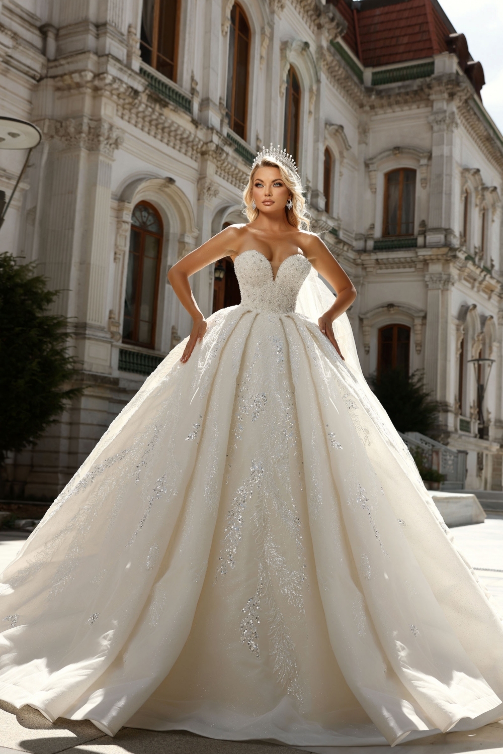 Gorgeous Sweetheart Appliques Lace Sequins Princess Wedding Dresses