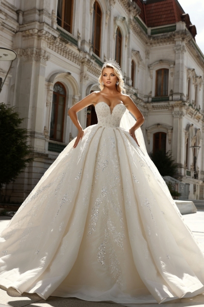 Gorgeous Sweetheart Appliques Lace Sequins Princess Wedding Dresses
