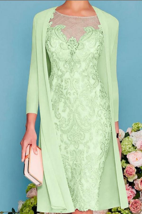 3/4 Sleeves Lace Satin Mother of the Bride Dress Slim Wedding Guest Dress