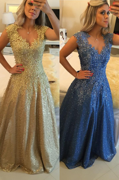 Gorgeous Cap Sleeve Lace Appliques Prom Dress UKes UK Floor Length Formal Wear