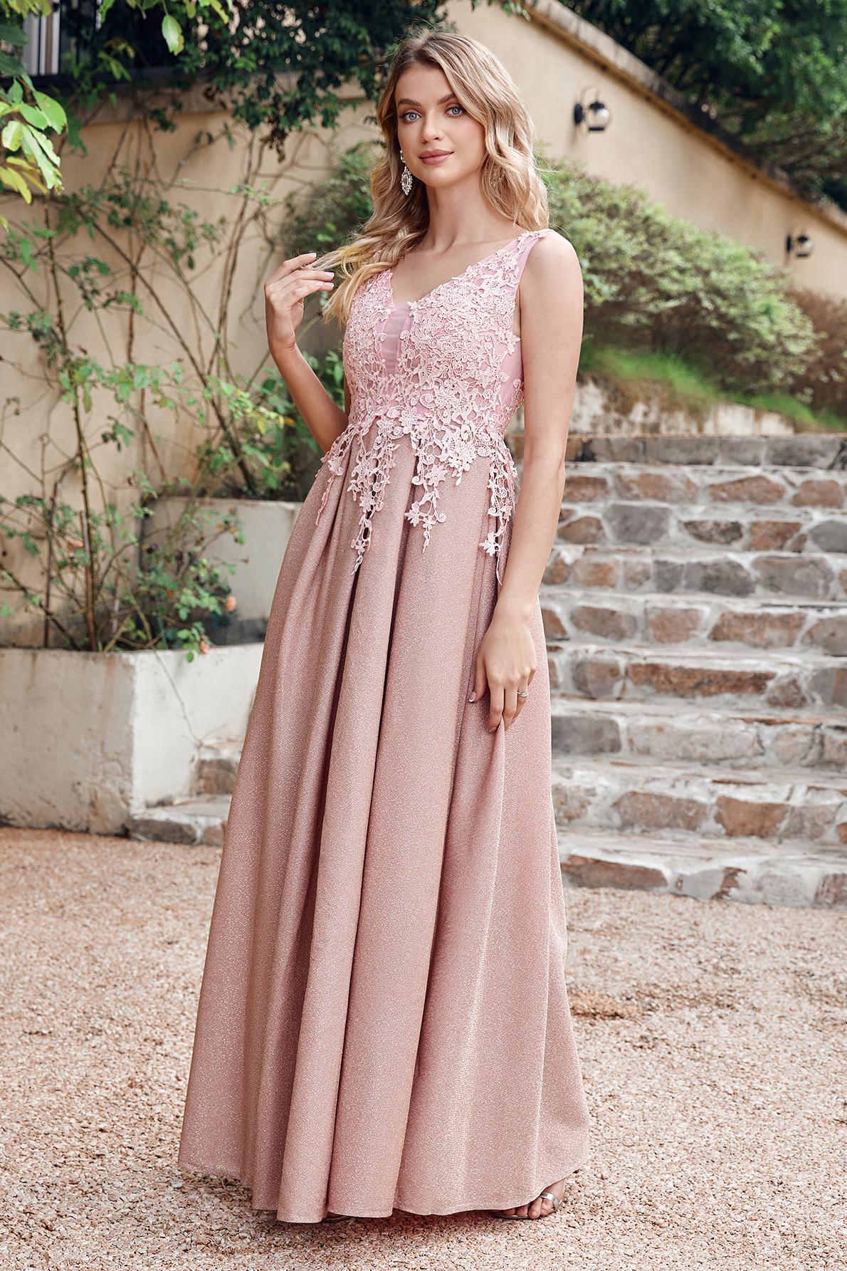 Beautiful Aline Evening Dresses V-neck Floral Lace Bridesmaid Dress Sleeveless