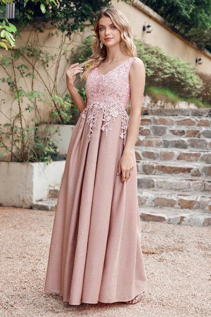 Beautiful Aline Evening Dresses V-neck Floral Lace Bridesmaid Dress Sleeveless