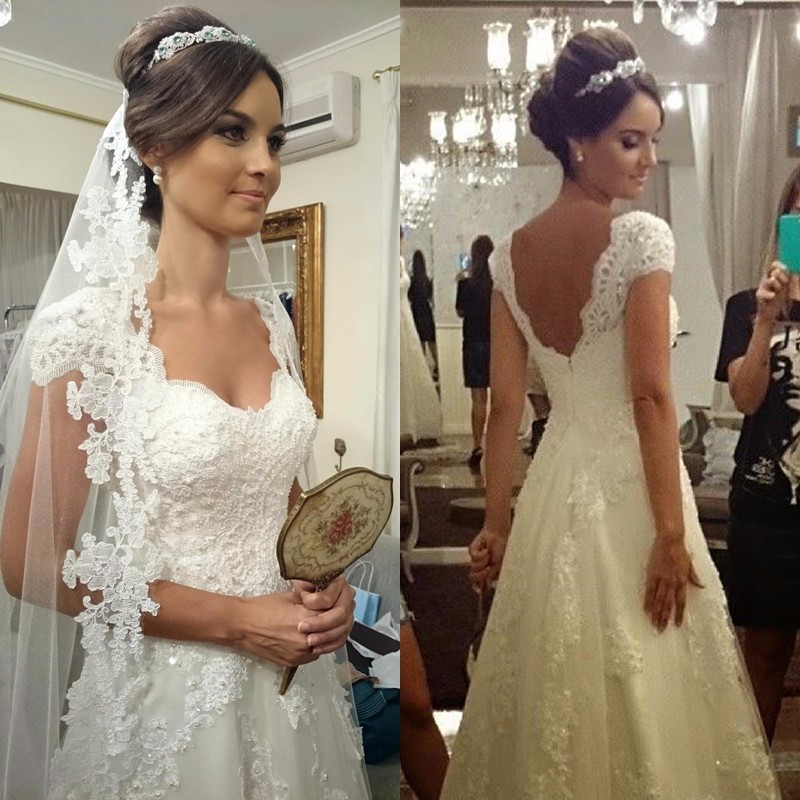 A-line Straps Lace Short-sleeves Modern Zipper Wedding Dress