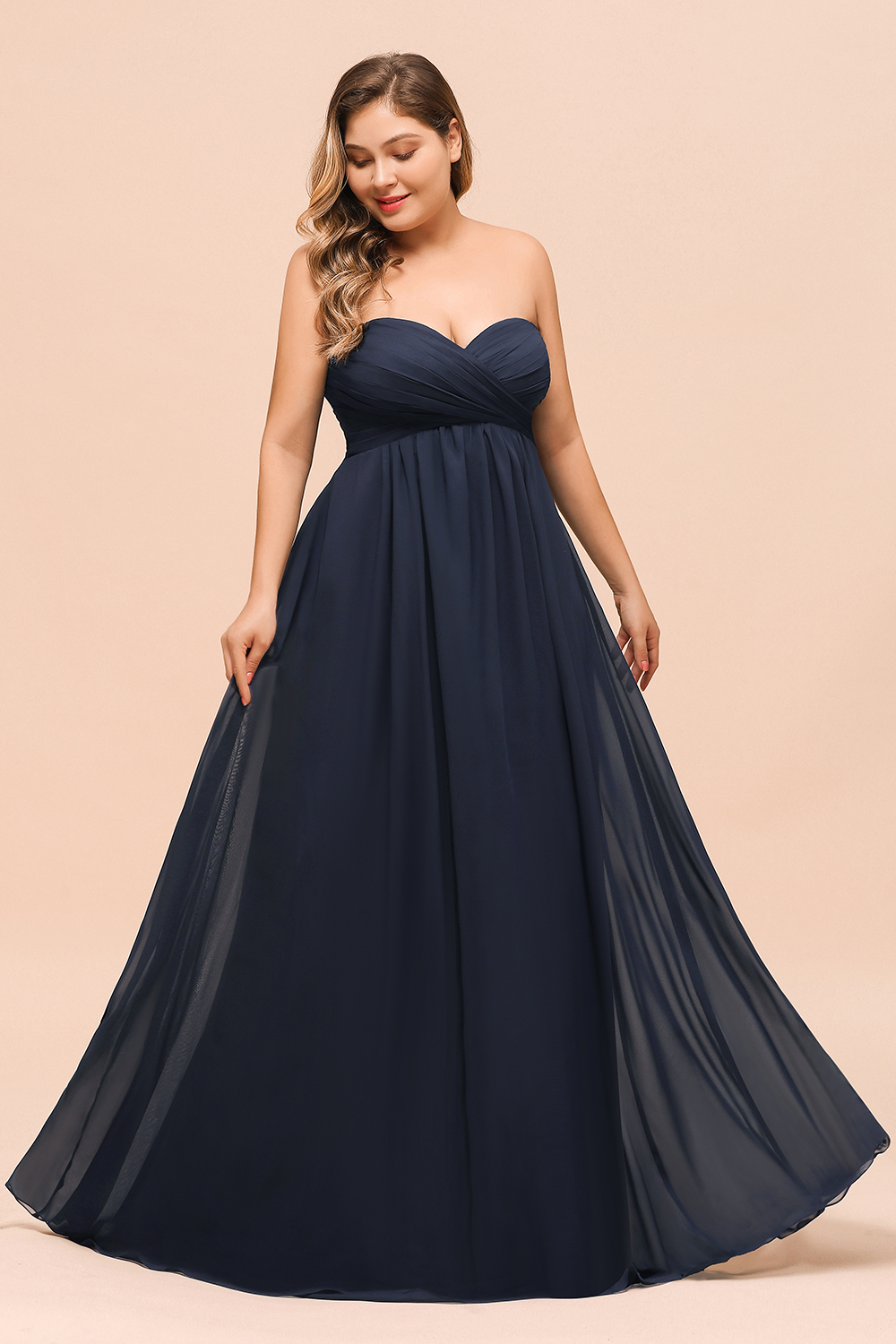 Strapless Sweetheart Long Chiffon Plus Size Bridesmaid Dress