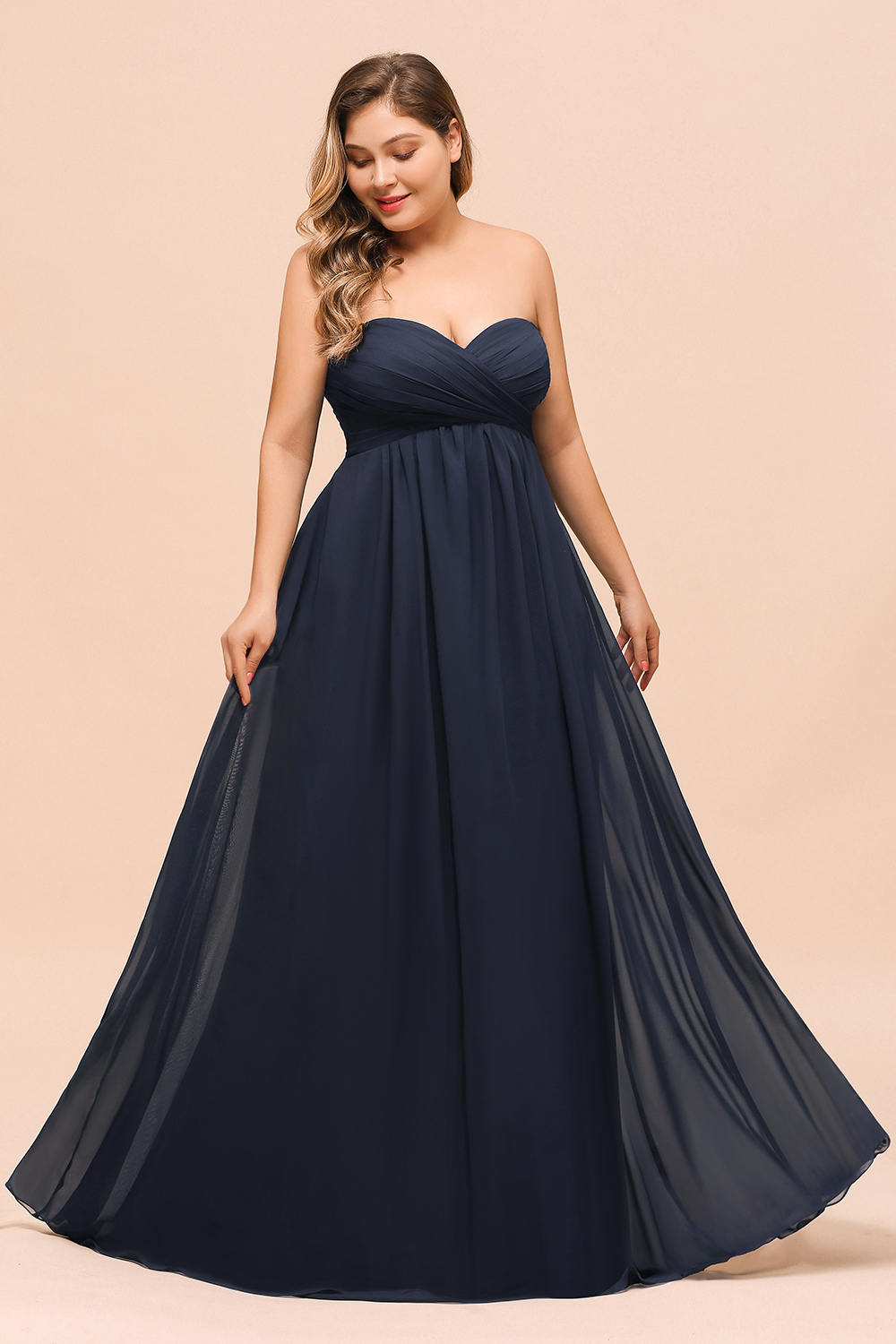 Strapless Sweetheart Long Chiffon Plus Size Bridesmaid Dress