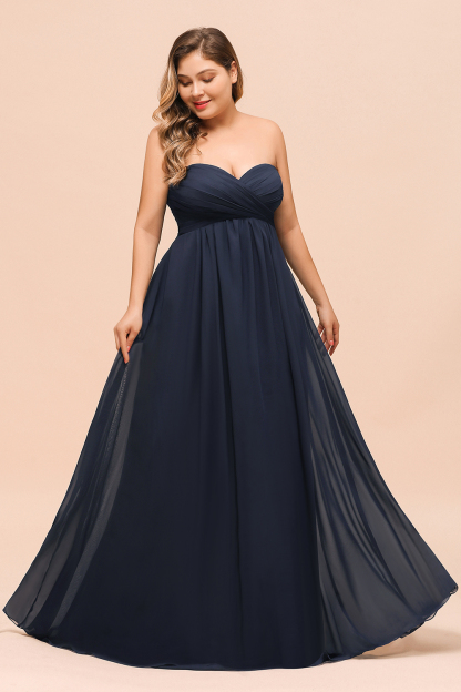 Strapless Sweetheart Long Chiffon Plus Size Bridesmaid Dress