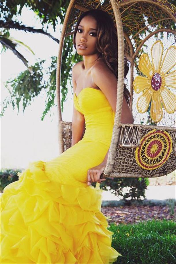 Luxury Sweetheart Yellow Prom Dress UKes UK Mermaid With Train BK0