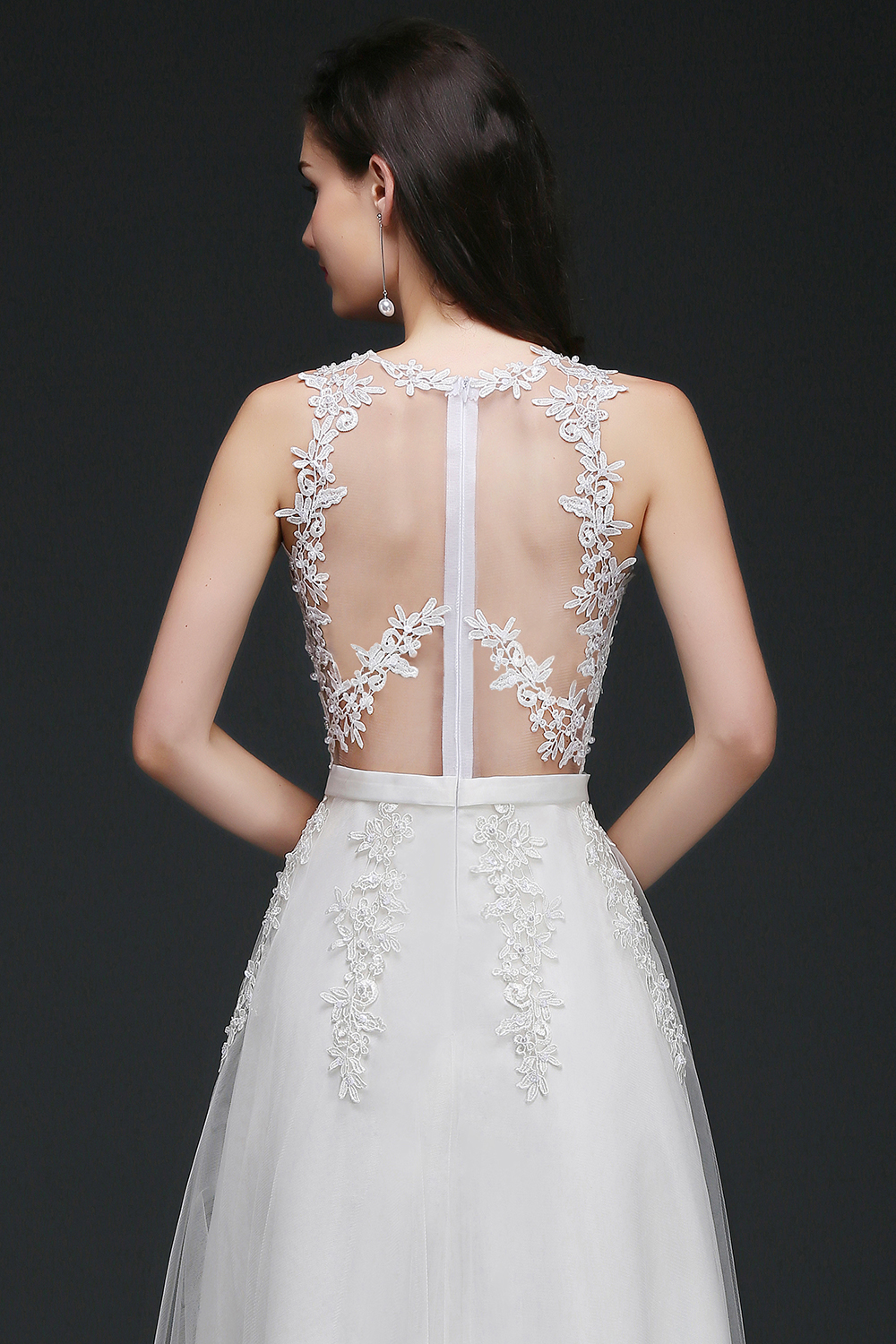 AMARI | A-Line Jewel Floor Length Tulle Wedding Dresses with Lace