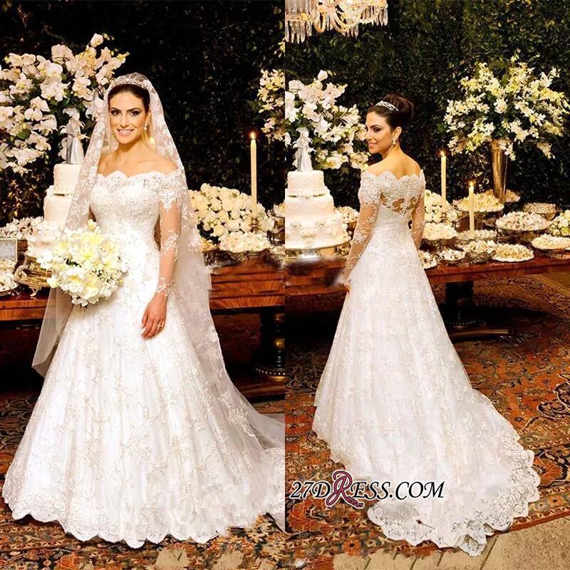 Zipper Lace Button Pretty Long-Sleeve Wedding Dress
