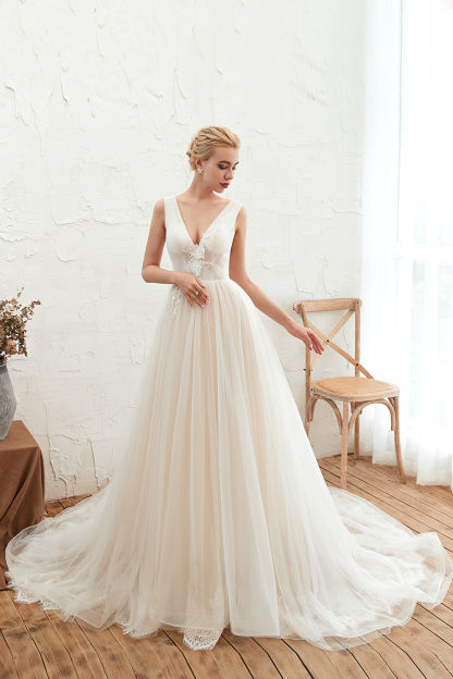 Aline Princess Tulle Wedding Dress Sleeveless Long Bridal Dress