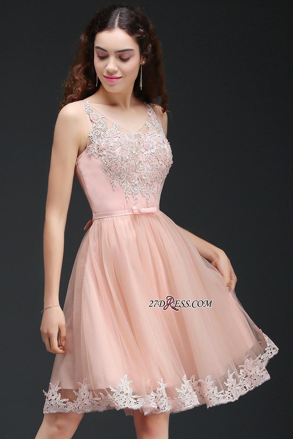 Sleeveless Sexy Short Tulle Lace Bowknot Homecoming Dress UK