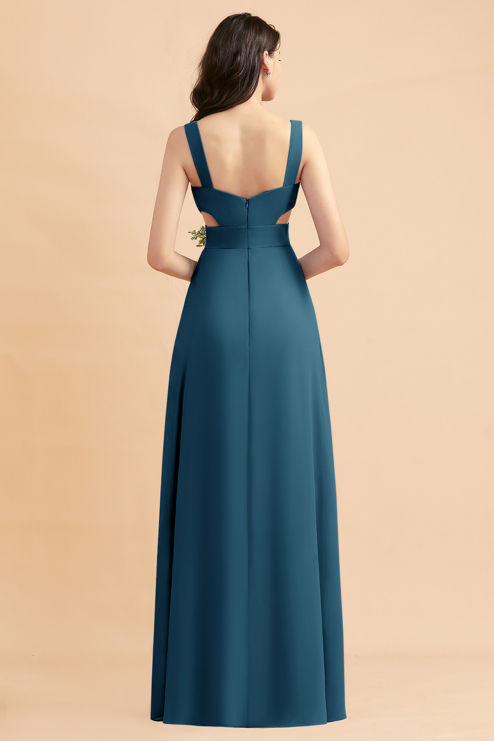Dusty Blue Chiffon Bridesmaid Dress with Side Slit Long Wedding Guest Dress