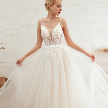 Spaghetti Straps Plunging V-neck Wedding Dress