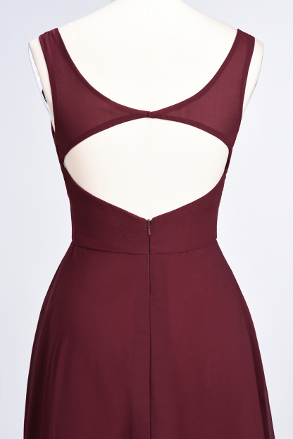 Sexy A-line Flowy Alluring V-neck Straps Sleeveless Ruffles Floor-Length Bridesmaid Dress UK UK with Open Back