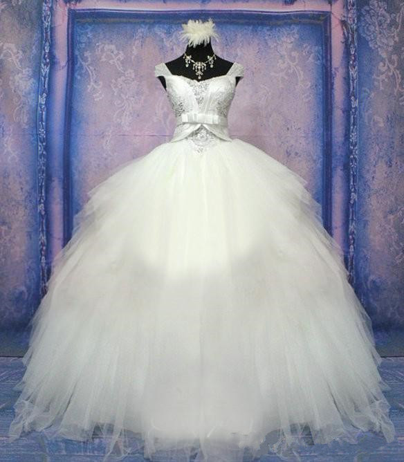 Elegant Beadss Crystals Ball Gown Wedding Dress Bowknot Lace-up