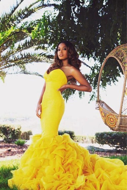 Luxury Sweetheart Yellow Prom Dress UKes UK Mermaid With Train BK0