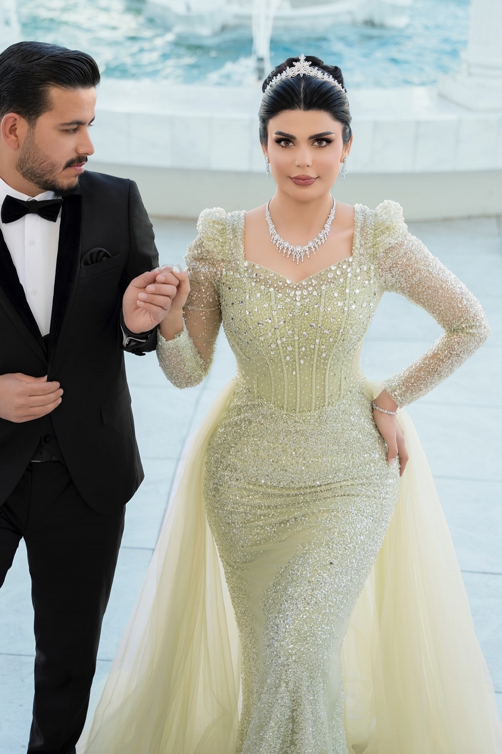 Square Neckline Tulle Sequins Long Sleeve Mermaid Wedding Dresses