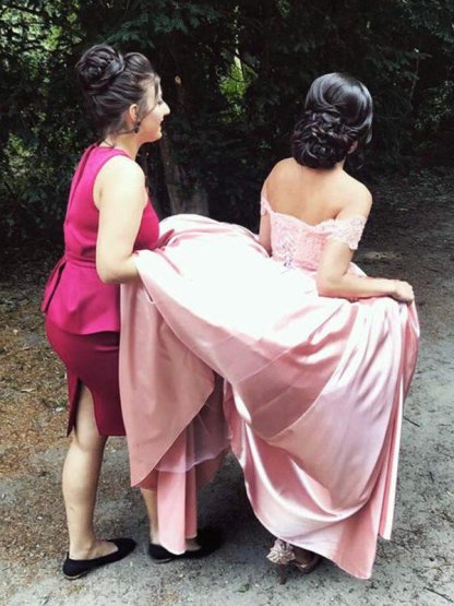 Satin Off-the-Shoulder Ball Gown Cathedral Train Sleeveless Ruffles Wedding Dresses UK