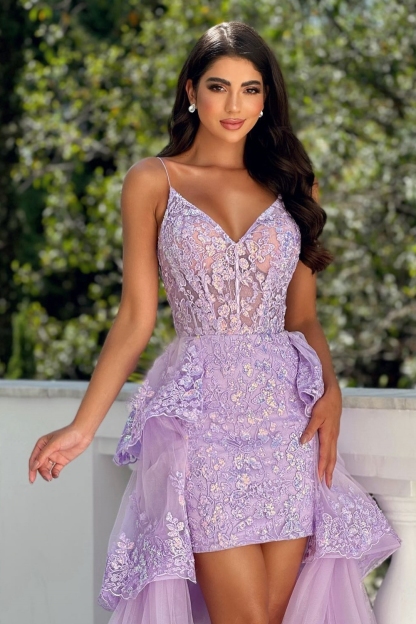 V-neck Spaghetti Straps Appliques Lace Sequins Mermaid Prom Dresses