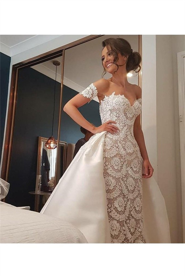Lace Appliques Sweetheart Wedding Dresses UK Overskirt Sleeveless Floral Bridal Gowns