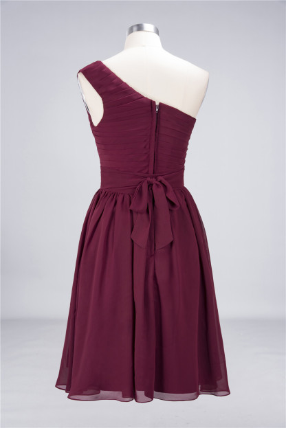 Sexy A-line Flowy One-Shoulder Sleeveless Short length Bridesmaid Dress UK UK with Ruffles