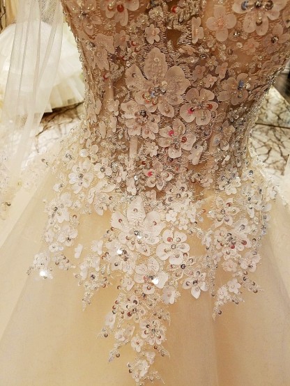 Ball Gown Long Sleeves Appliques Tulle Lace-up Wedding Dresses UK