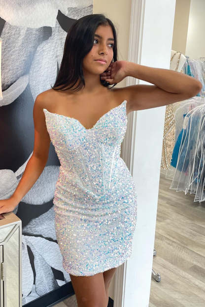 Sparkly Strapless Corset Royal Blue Tight Short Homecoming Dress