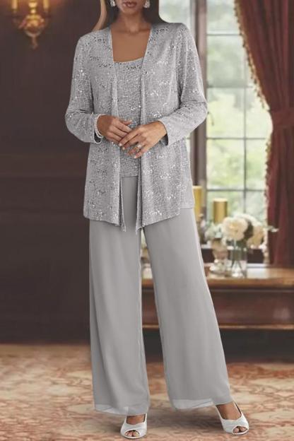 3 Piece Mother of the Bride Pant Suits Chiffon Lace Wedding Formal Outfits