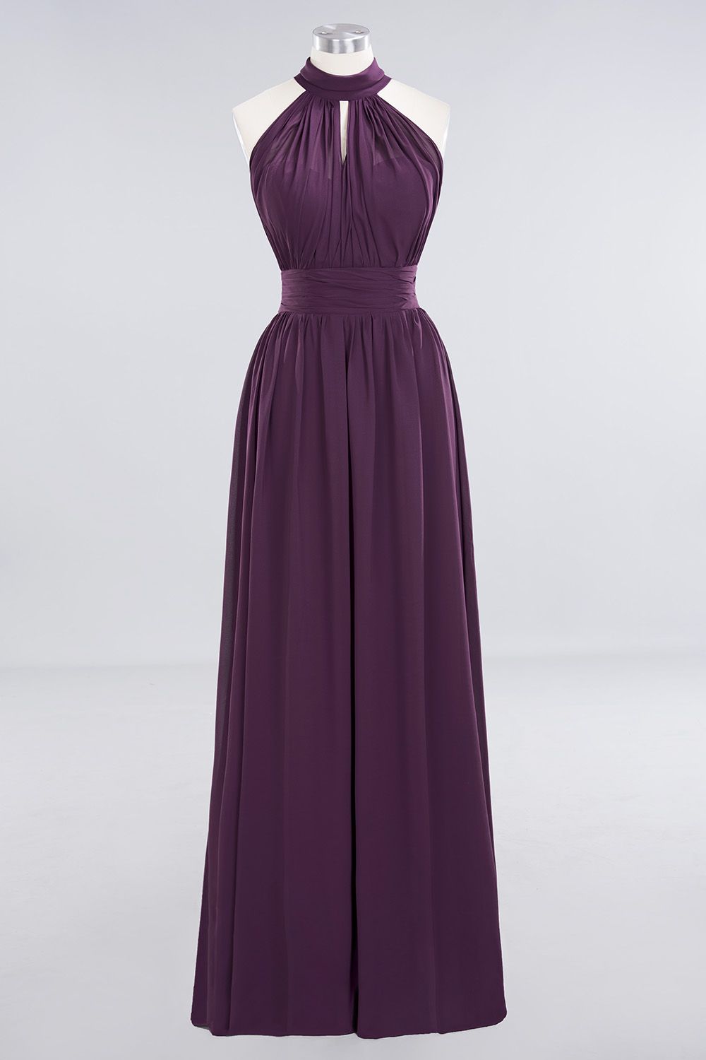 Gorgeous Grape Halter Long Bridesmaid Dress Ruffle Chiffon Wedding Guest Dress