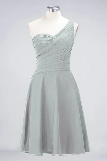 Sexy A-line Flowy One-Shoulder Sweetheart Sleeveless Short length Bridesmaid Dress UK UK with Ruffles