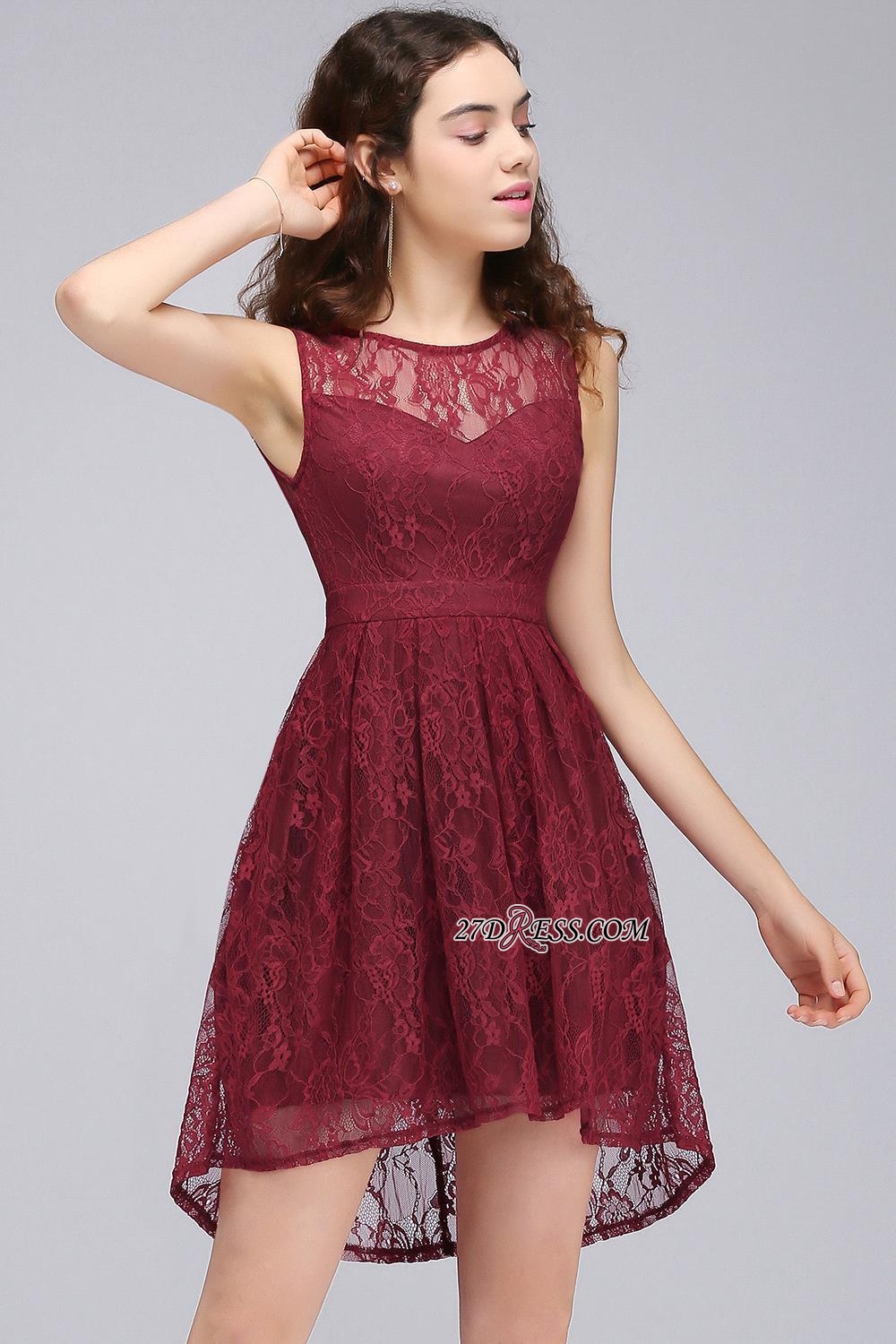 Burgundy Illusion Sleeveless A-line Lace Homecoming Dress UK