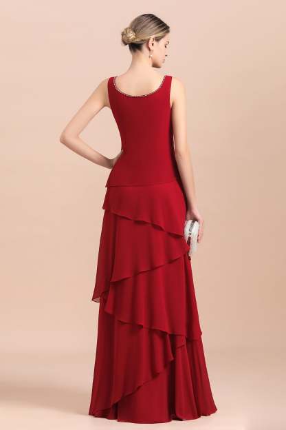 Burgundy Chiffon Mother of the Bride Dress Ruffles With Jacket