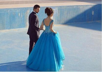 Sleeveless Long Crystals Straps A-line Luxury Evening Dress UK SP0179