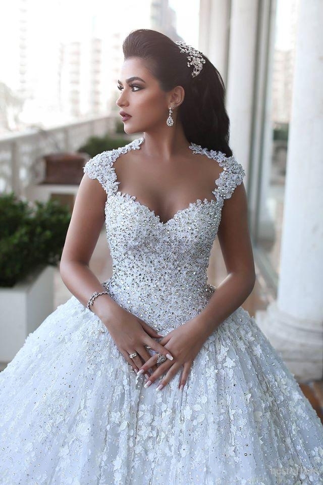 Elegant Cap Sleeve Lace Wedding Dresses UK Ball Gown With Train BA3022