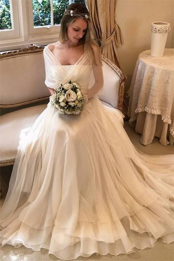 Elegant Applique Tiered Elegant Wedding Dresses UK Sheer Longsleeves Backless Floral Bridal Gowns-27Dress.co.uk