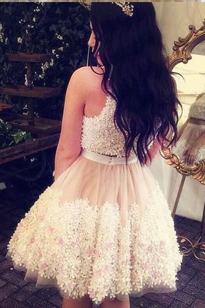 Crystal Lace Appliques Jewel Homecoming Dress UKes UK Two Piece Sleeveless Short Party Dress UKes UK