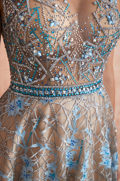 Charming Scoop Neck Cap Sleeves Flower Aline Evening Dress Beadings Floor Length Special Occasion Dress