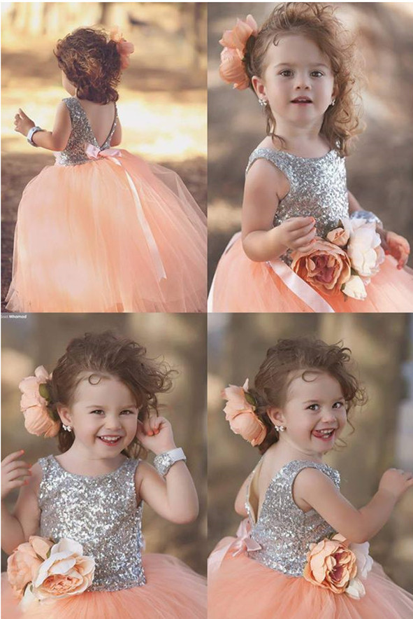 Lovely Tulle Sequined Flower Girl Pageant Dress Jewel Sleeveless