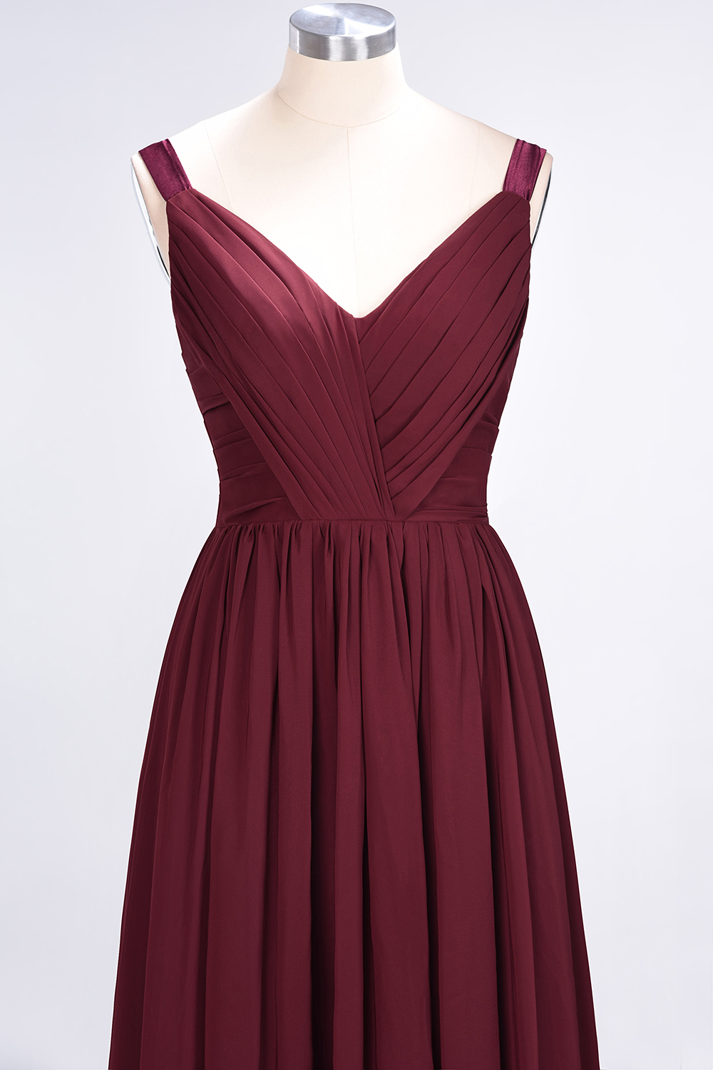 Sexy A-line Flowy Straps Alluring V-neck Sleeveless Backless Floor-Length Bridesmaid Dress UK UK with Ruffles-27Dress.co.uk