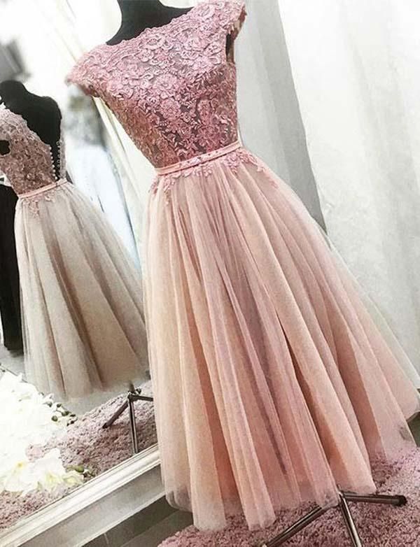 Trendy Bateau A-Line Appliques Cap Sleeves Mini length Prom Dress UK UK