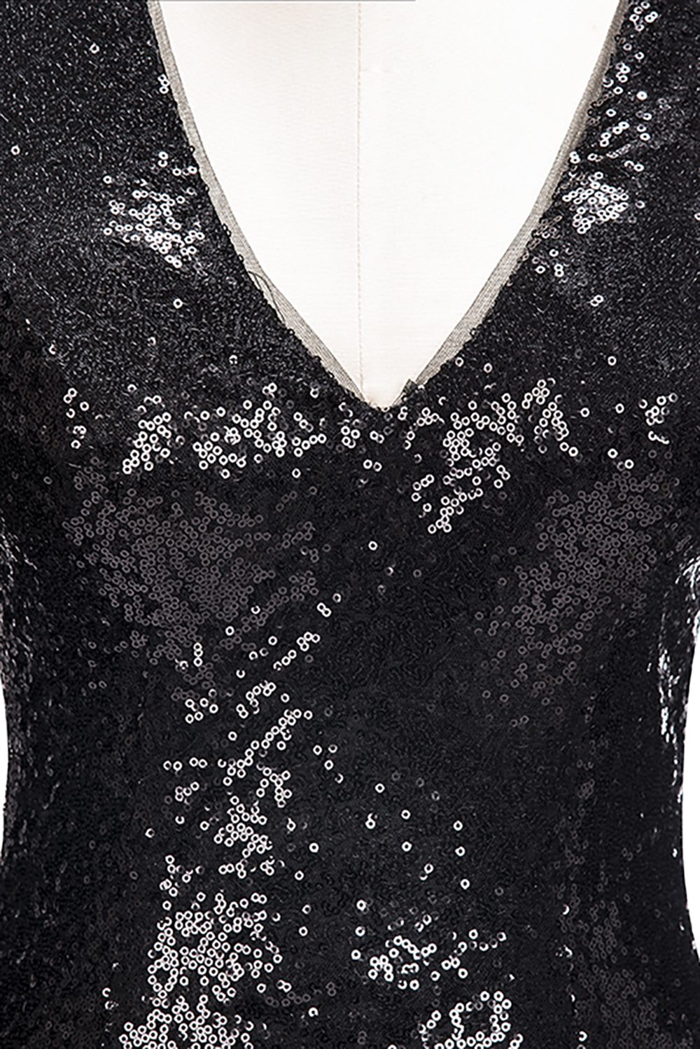 Black sequins prom Dress UK Long sleeve mermaid evening gowns V-Neck