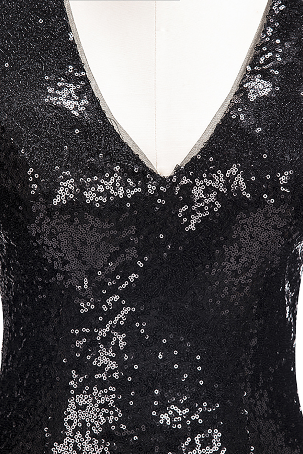 Black sequins prom Dress UK Long sleeve mermaid evening gowns V-Neck