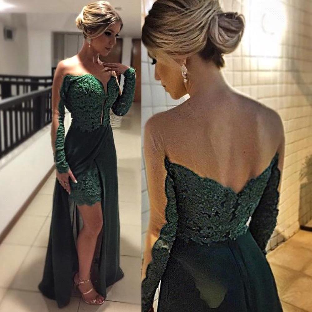 Sexy Long Sleeve Green Evening Dress UKes UK Skirt Long Lace Appliques