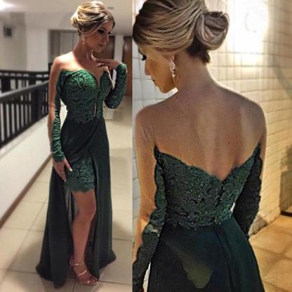Sexy Long Sleeve Green Evening Dress UKes UK Skirt Long Lace Appliques