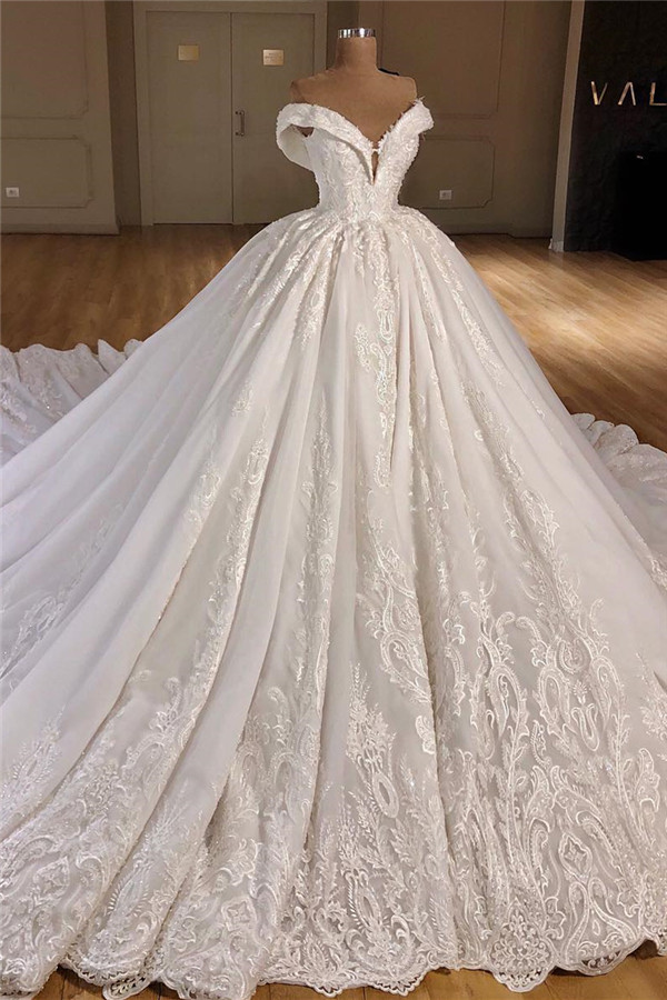 Applique Off-the-Shoulder Ball Gown Wedding Dresses UK