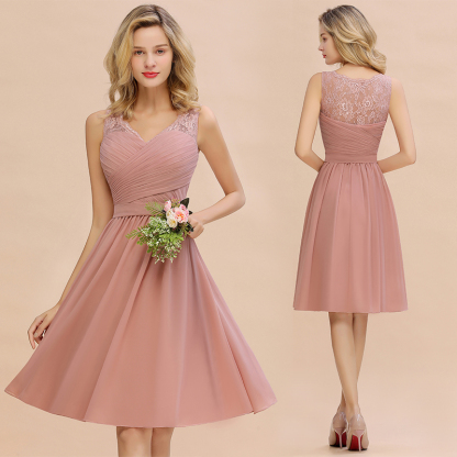Lace Short Homecoming Dresses with Belt | Sleeveless Pink Party Dress UK